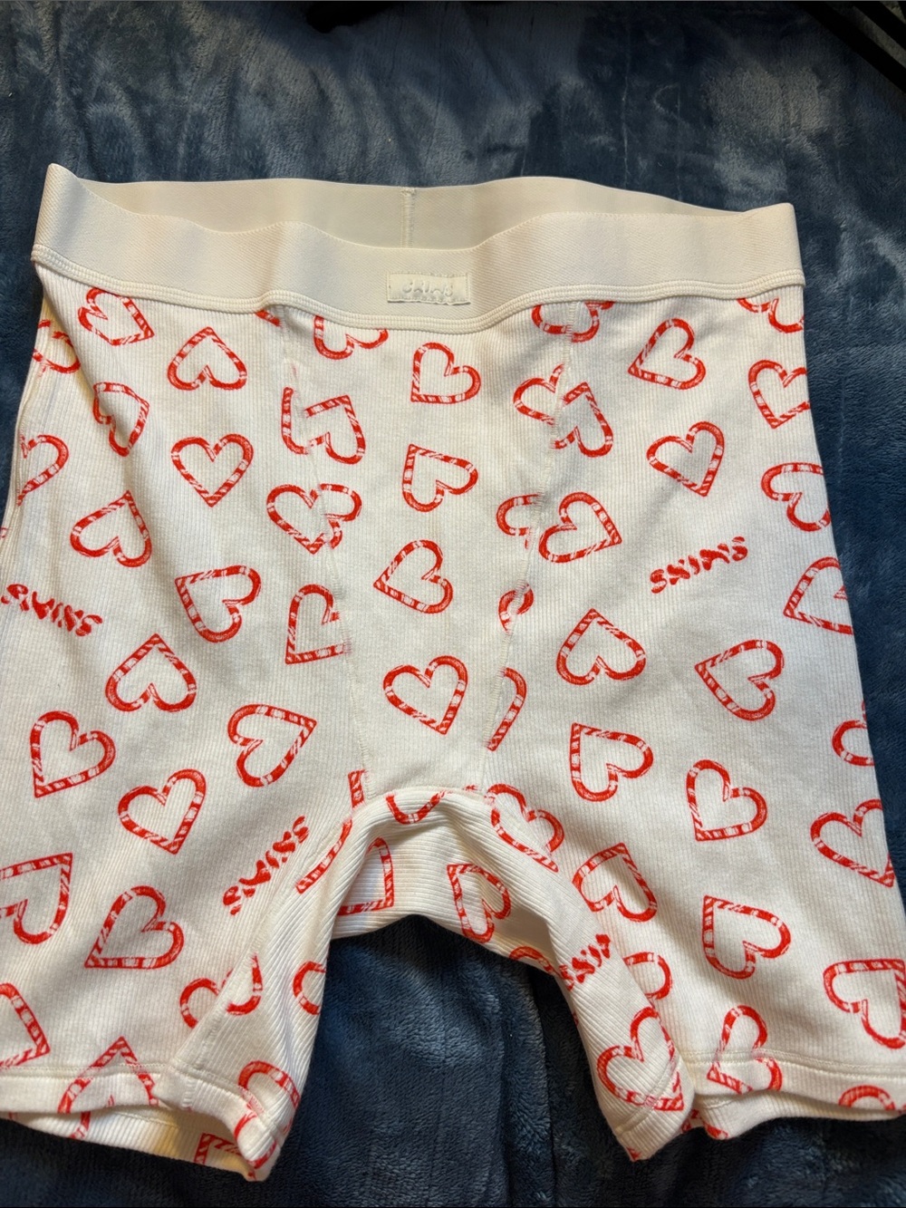 Skims White Heart-Print Ribbed Boxer Shorts nwot